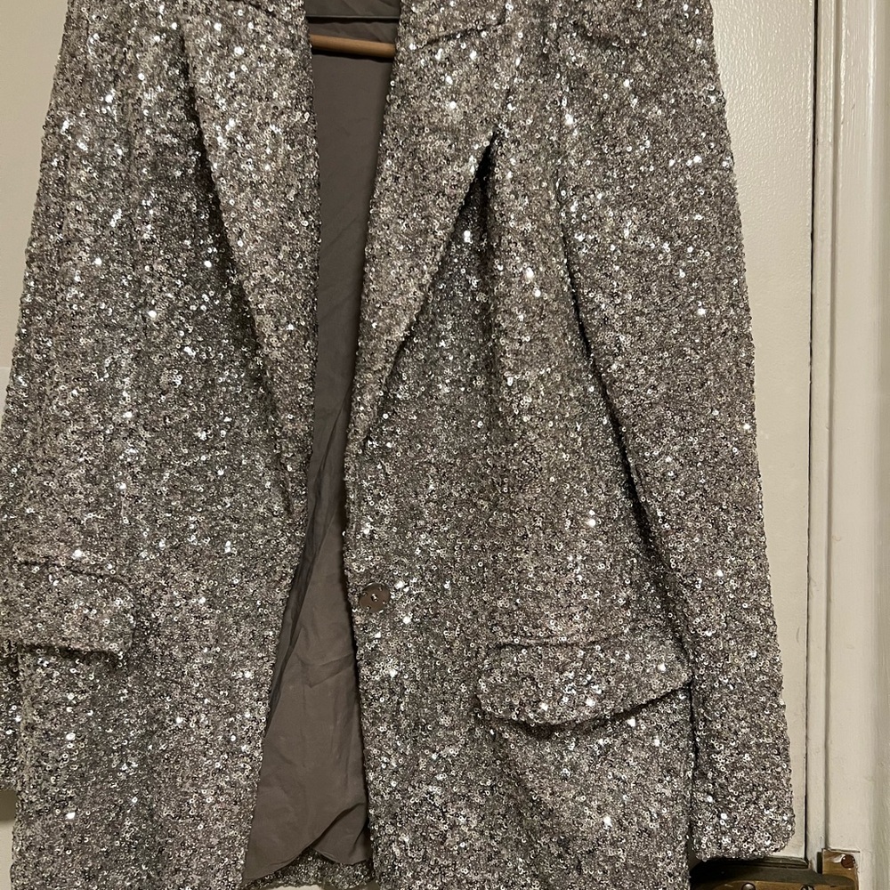 Express Silver Sequin Blazer Jacket
